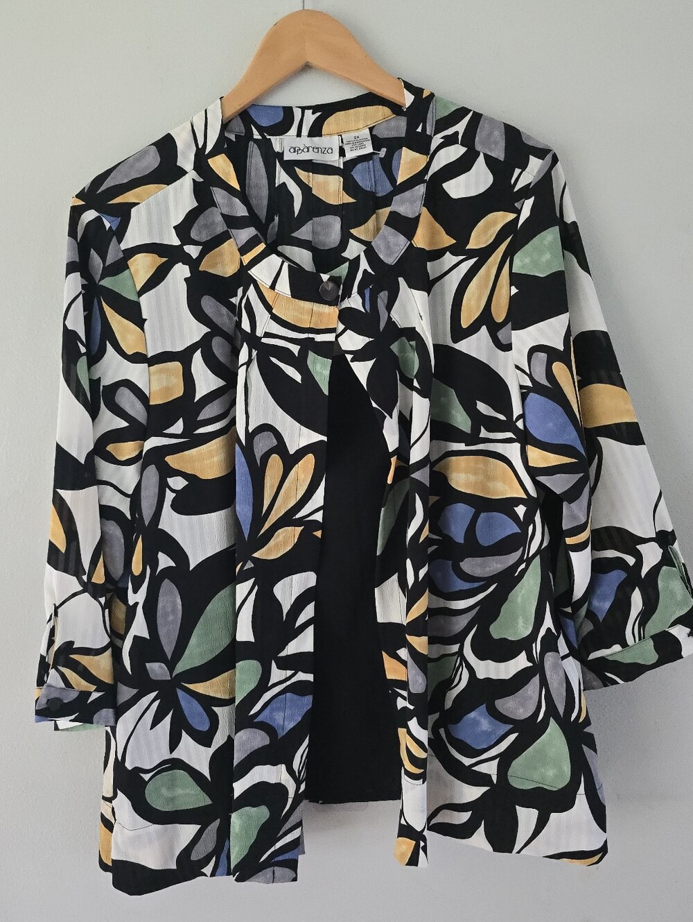 Apparenza Black Multi Floral Print Open Front Tunic